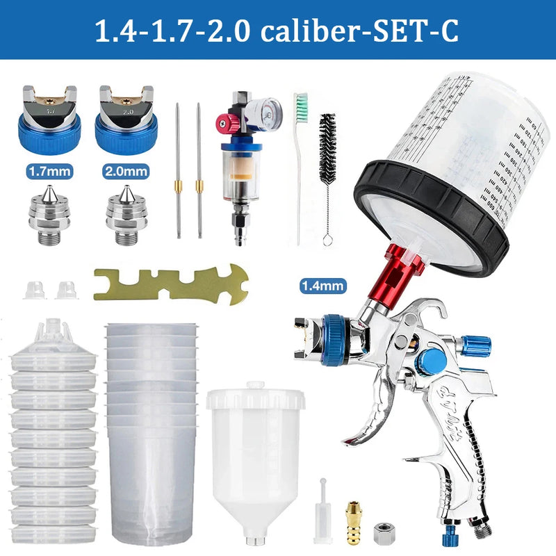 HVLP Gravity Feed Spray Gun Kit with Nozzles & Air Regulator