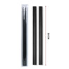 A vertical view of a black car side window wiper strip with a measurement scale.