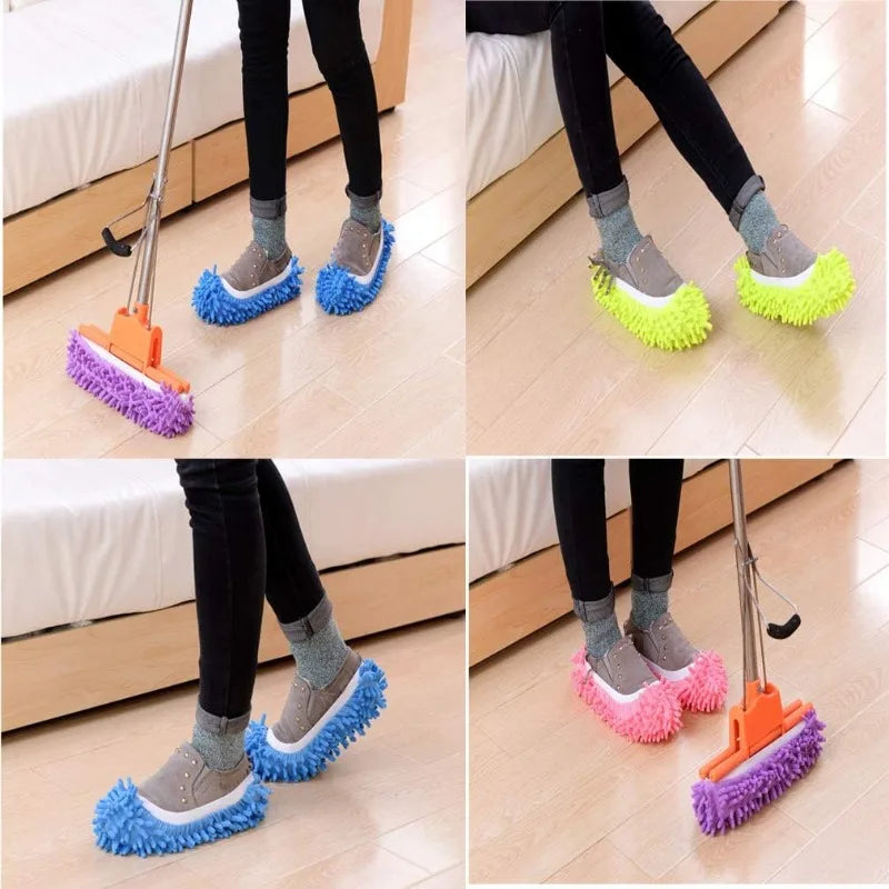 Chenille Dust Mop Slippers for Hands-Free Floor Cleaning