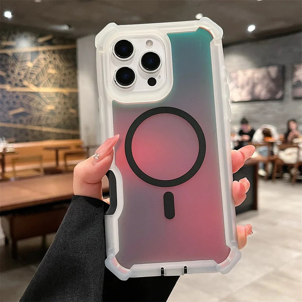 Laser Dazzling Magnetic Armor Case for iPhone with Dual-Layer Protection
