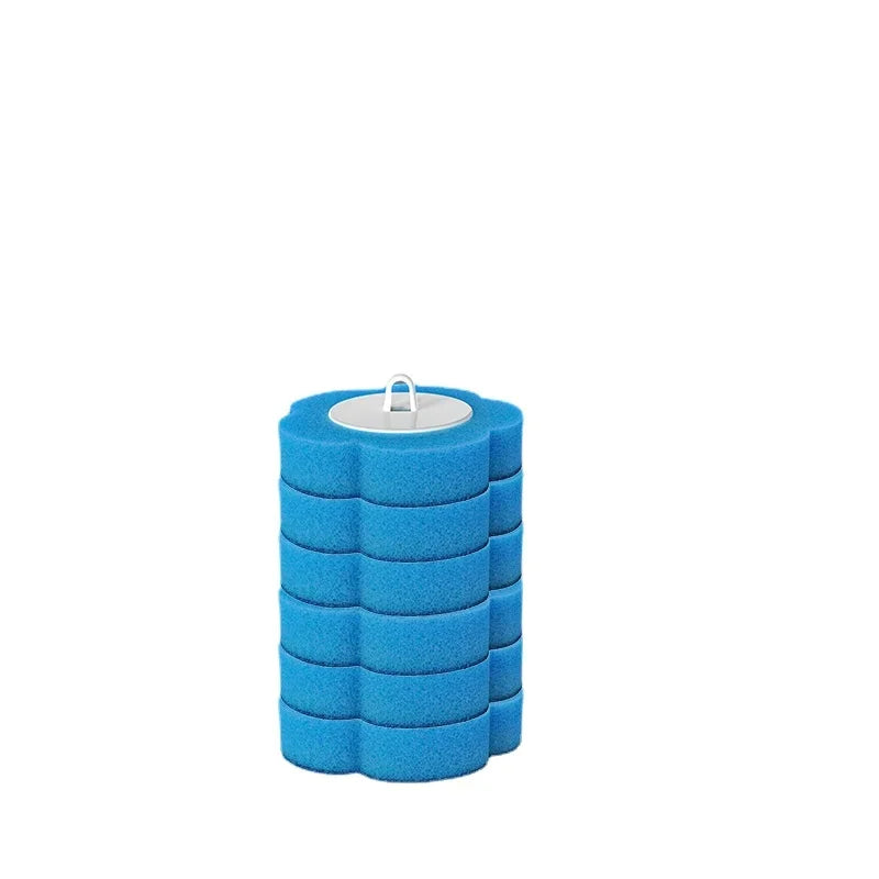 A cylindrical blue disposable toilet brush set with replaceable heads.