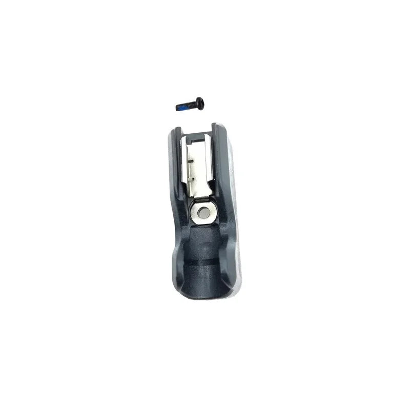 A close-up view of a belt clip hook bit holder for cordless drills.