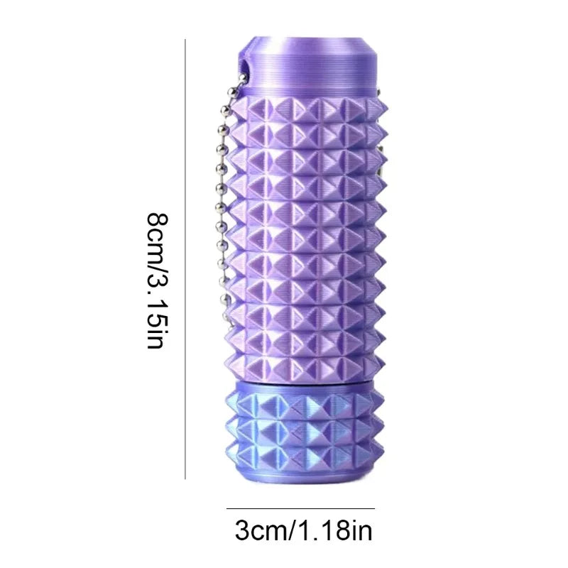 Purple mini spiky fidget keychain with a textured surface and silver chain