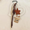 Kawaii Cartoon Linen Keychain – Cute Coffee & Bread Design with Leather Heart Pendant