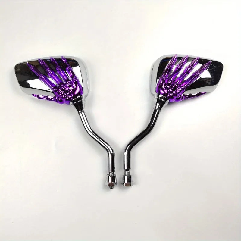 Universal Skull Skeleton Chrome Motorcycle Rear View Mirrors (Left & Right)