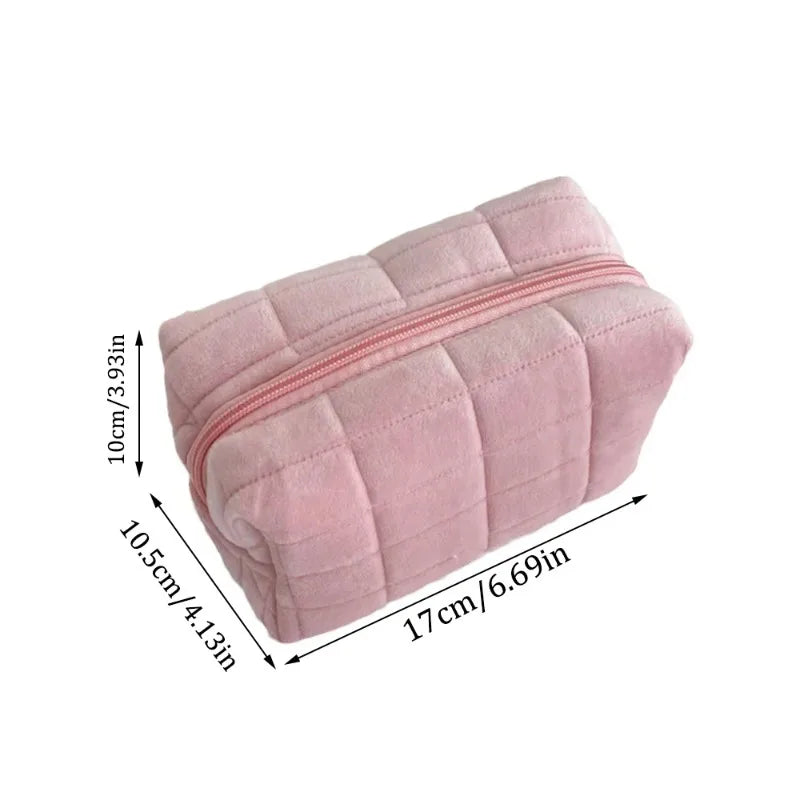 Soft Plush Cosmetic Bag with Zipper Closure