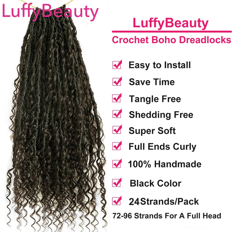 Pre-Looped Crochet Boho Locs with Curly Human Hair Extensions