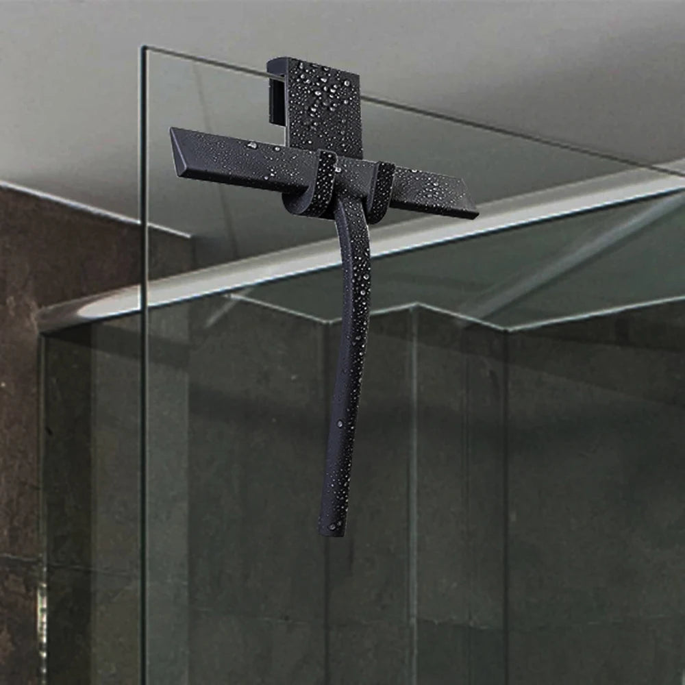 Shower Squeegee with Hanging Silicone Holder for Glass Doors & Mirrors