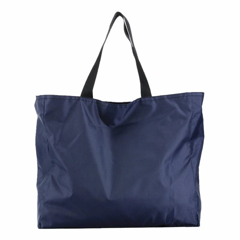 Navy blue reusable large-capacity grocery tote bag with black handles