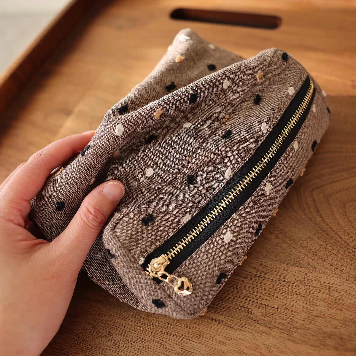 Checkered Striped Cosmetic Bag – Compact Travel Organizer