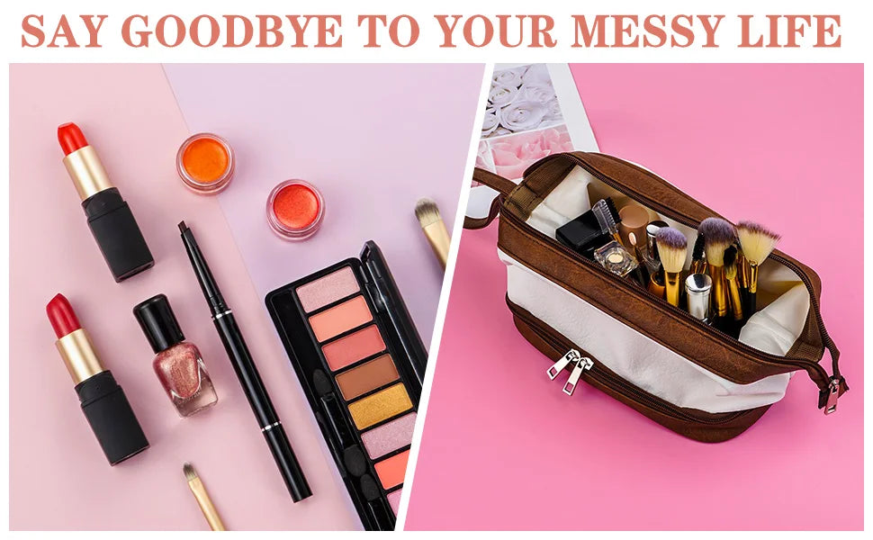 Large-Capacity Waterproof Travel Makeup Bag with Durable PU Leather & Smart Organization