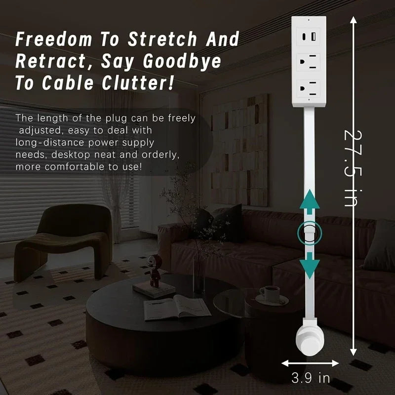 Rotating Wall Plug Extender with Adjustable Length and USB Ports