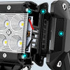 A close-up view of an LED flood light pod mounting system for off-road vehicles.