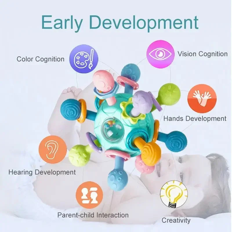 Baby Sensory Rattle Ball with Silicone Teether