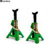 A pair of green and gold heavy-duty metal jack stands for RC cars, designed to lift 6 tons.