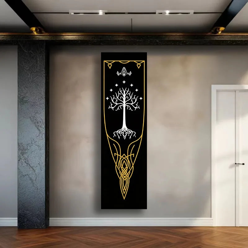Gondor Flag Tapestry – Black & Gold Medieval Wall Hanging