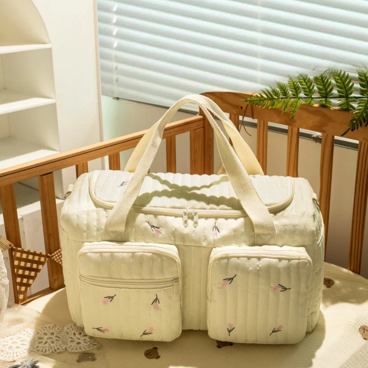 Charming Bear Embroidery Diaper Bag for Modern Parents