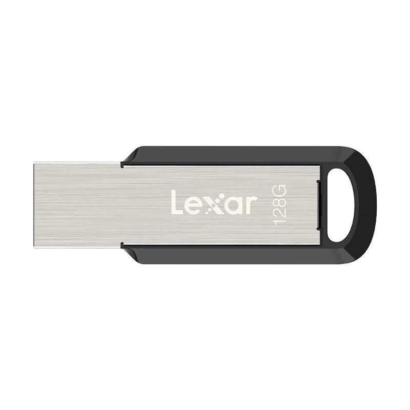 Silver Lexar M400 USB 3.2 flash drive with a black clip.