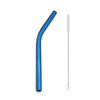 A blue reusable 304 stainless steel drinking straw with an attached cleaning brush.