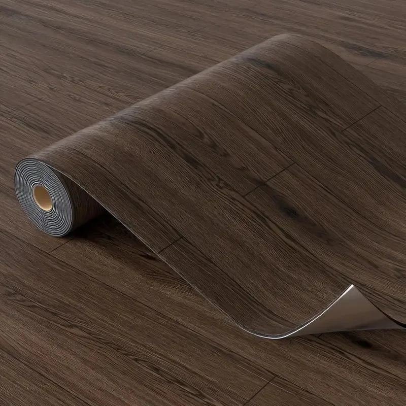 Roll of brown wood grain peel and stick wall decals for waterproof decoration