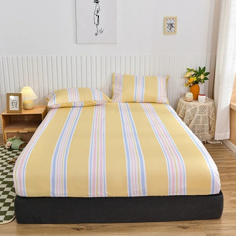 Non-Slip Fitted Sheet with Elastic Edges – Geometric Print, Soft Cotton Feel
