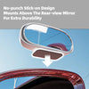 A stick-on mount for a car blind spot mirror positioned above the rear-view mirror for extra durability.