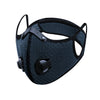 A black reusable dust mask with a flexible design and replaceable activated carbon filters.