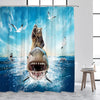 Cat Riding Dinosaur Shower Curtain with Ocean Wave Design