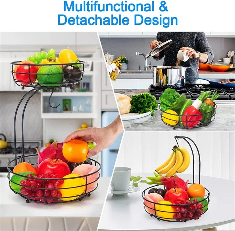 2-Tier Countertop Fruit Basket with Banana Hanger