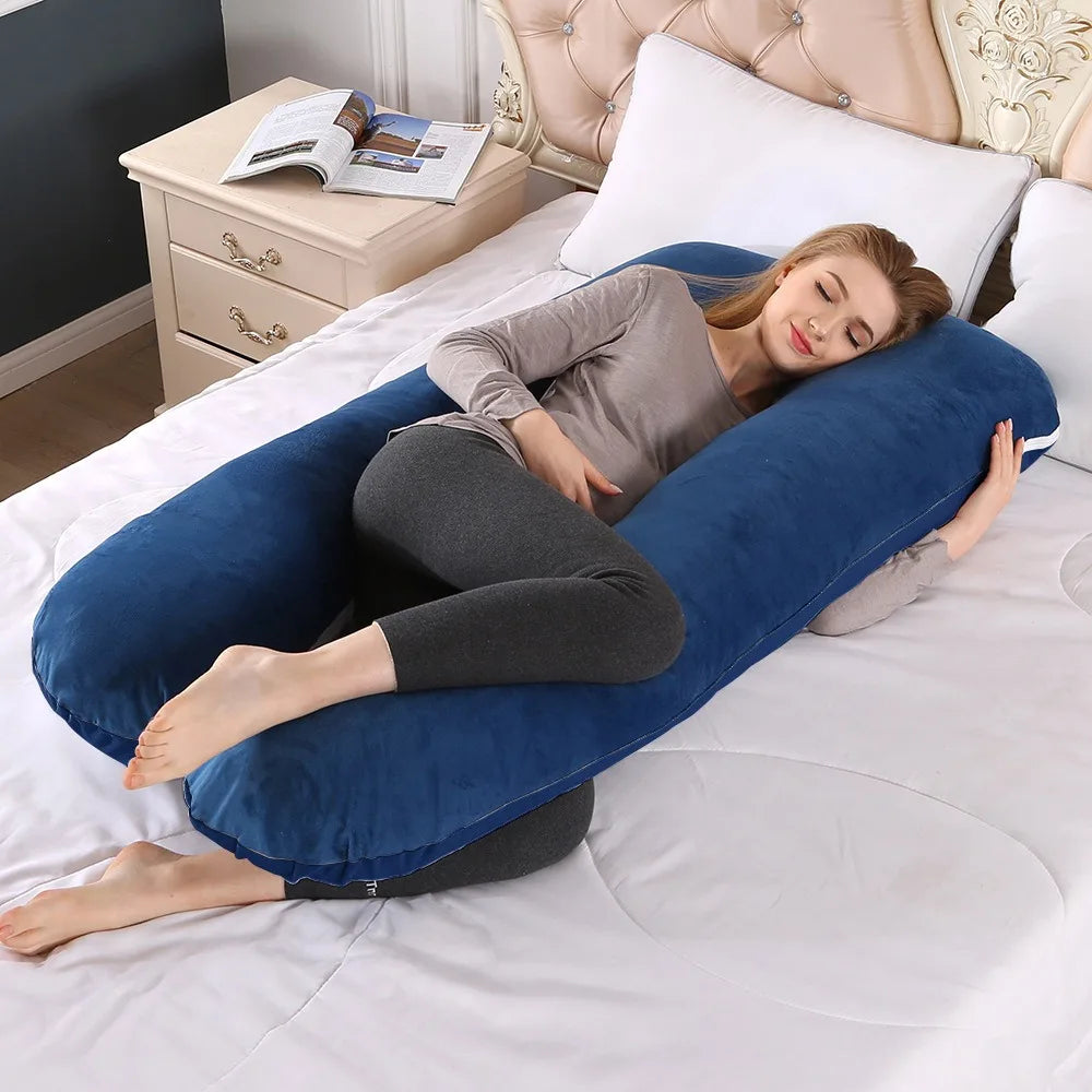 U-Shaped Full Body Pregnancy Pillow with Removable Velvet Cover