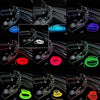 Various colors of flexible USB-powered neon accent light strips installed in a car interior and home setting.