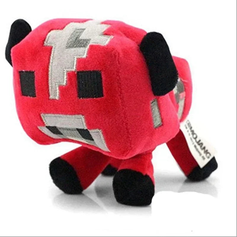 A red and black soft plush doll inspired by a Minecraft Creeper face.