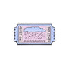 A vintage enamel brooch featuring a cloud design and the text Always Anxious on a rectangular background.