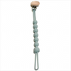 A light blue silicone pacifier clip with an anti-lost chain and a wooden top.