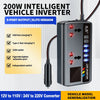 A gray intelligent vehicle inverter with a power cord and various output ports is shown against a white background.