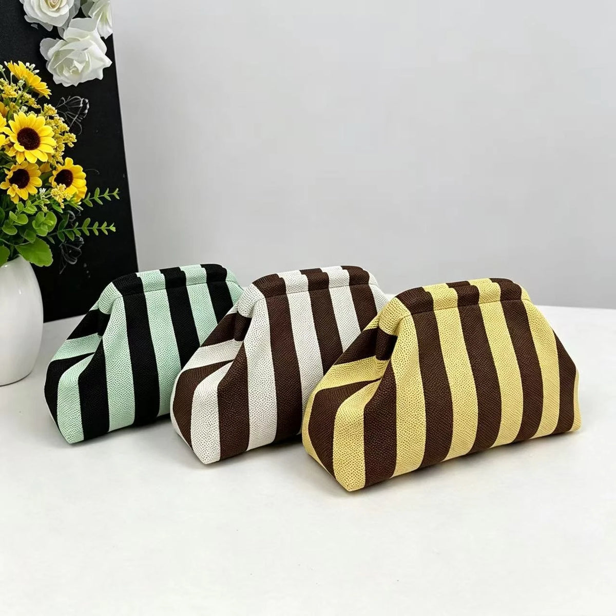 Striped Knit Tote Bag - Casual & Spacious Handbag