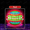 A vibrant red sphere glowing with green and blue light surrounded by purple energy rings.