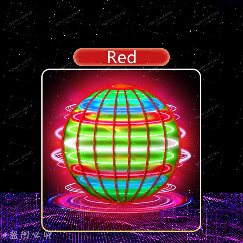 A vibrant red sphere glowing with green and blue light surrounded by purple energy rings.