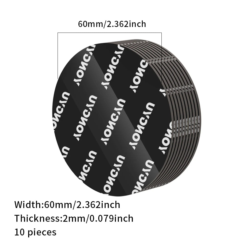 A circular black adhesive pad with a diameter of 60mm and a thickness of 2mm, shown from the side.