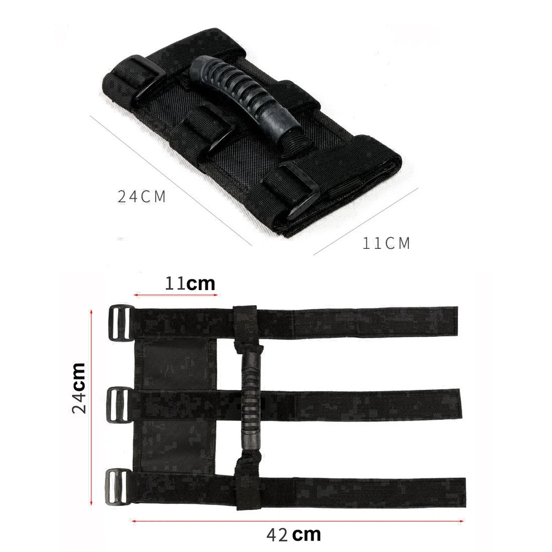 Black non-slip Oxford roll bar grab handles for Jeep Wrangler TJ YJ JK JL vehicles.