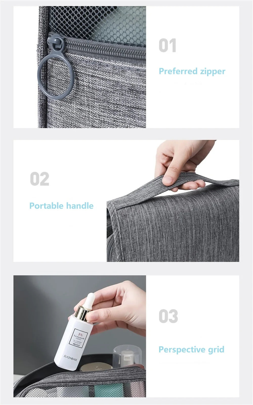 Hanging Toiletry Bag with Waterproof Oxford Fabric and Large Capacity