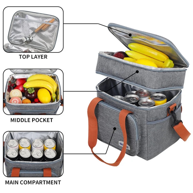 Insulated Double-Decker Lunch Bag with Leakproof Lining