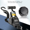 Automatic retractable device for heavy duty ratchet straps shown with a pull mechanism and a close-up view of the device.