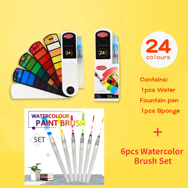 Faltbares Aquarell-Set für unterwegs mit Fächerpinsel