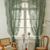 Green Lace Curtains 84 Inches Long, Boho Sheer Florals with Scallop Ruffle