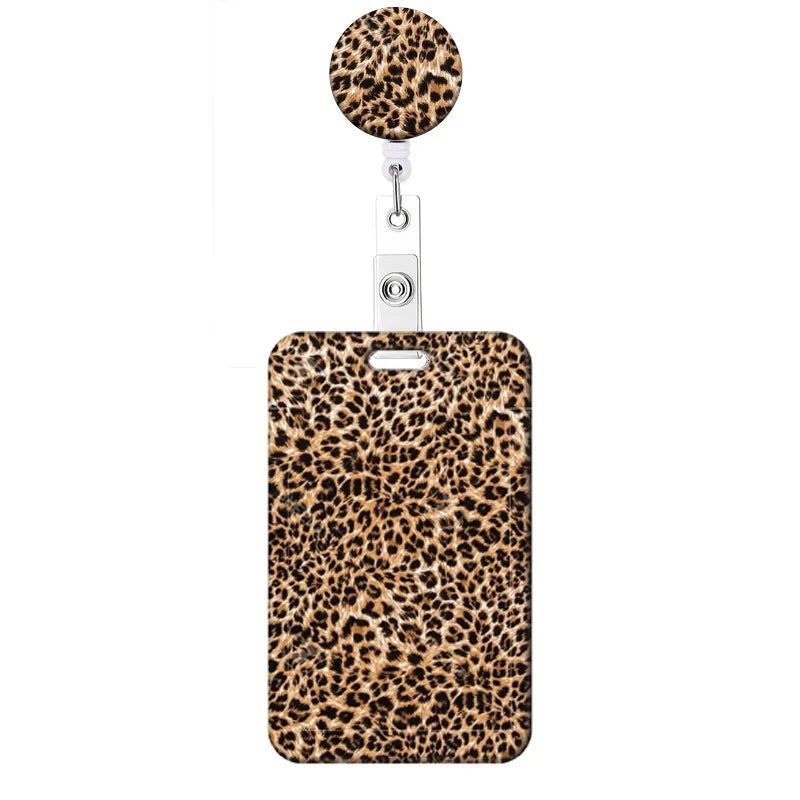 Leopard Print Retractable Badge Holder with Clip