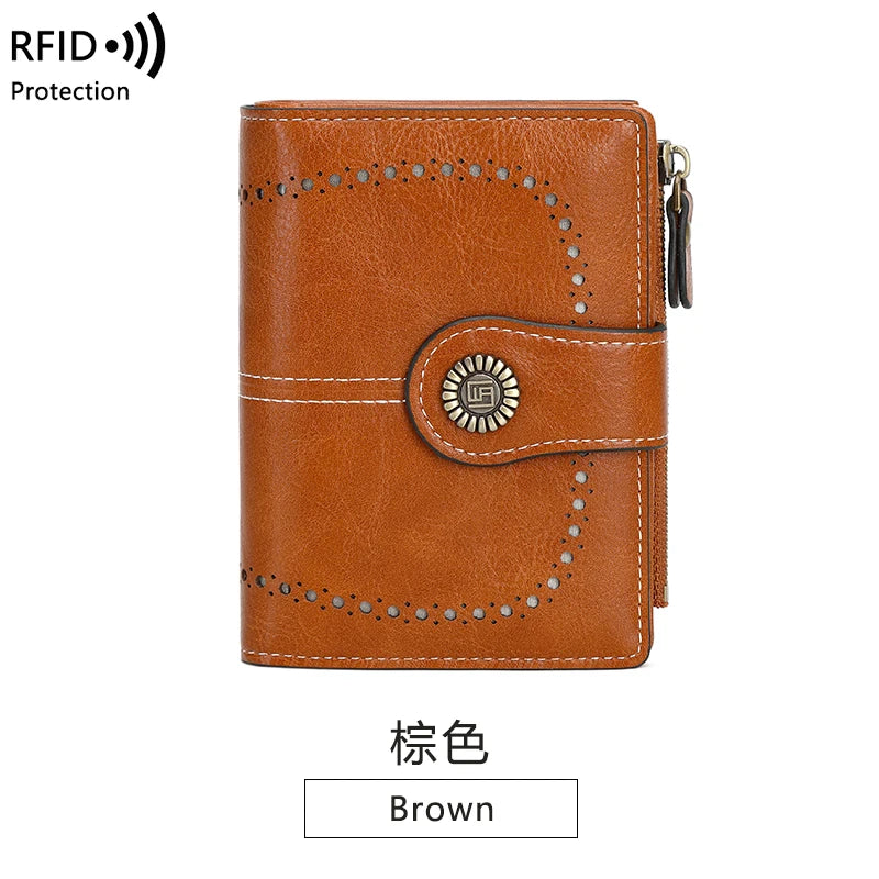 Vintage RFID-Blocking Tri-Fold Wallet with Ample Storage