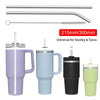 Set of stainless steel straws and cleaning brush for use with tumbler cups in various colors