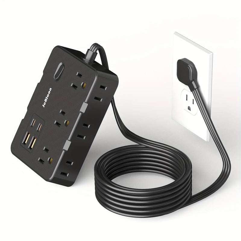Ultra-Slim Flat Power Strip with 6 Outlets and 4 USB Ports
