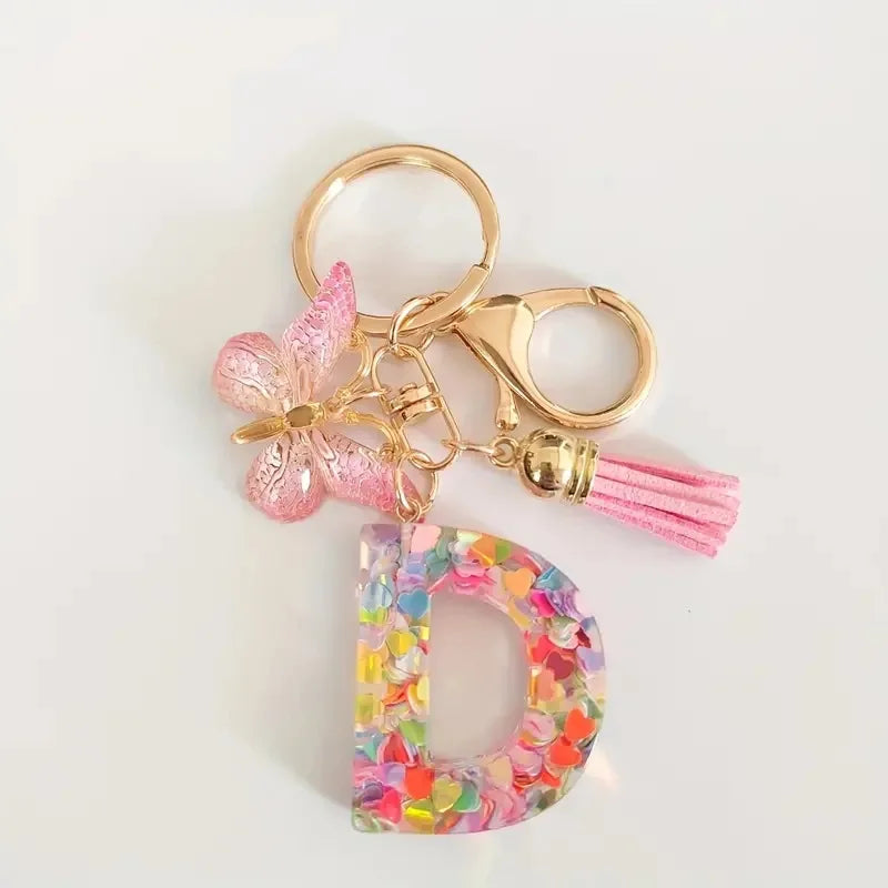 Pink Glitter Butterfly Keychain with Tassel